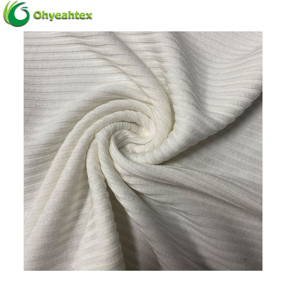 Breathable and Stretch White 240Gsm 95% Bamboo 5% Spandex 4x4 Rib Fabric for Woman Dress